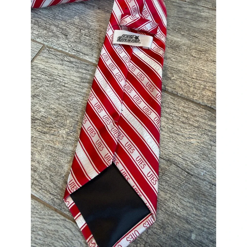 Fan Frenzy University of Utah Utes Necktie Novelty Red White Logo Stripe Mens